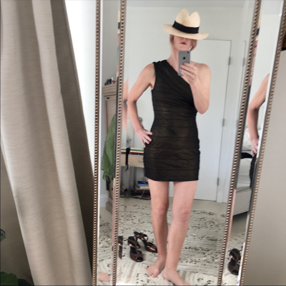 One shoulder Dress Express Small Metallic Bronze